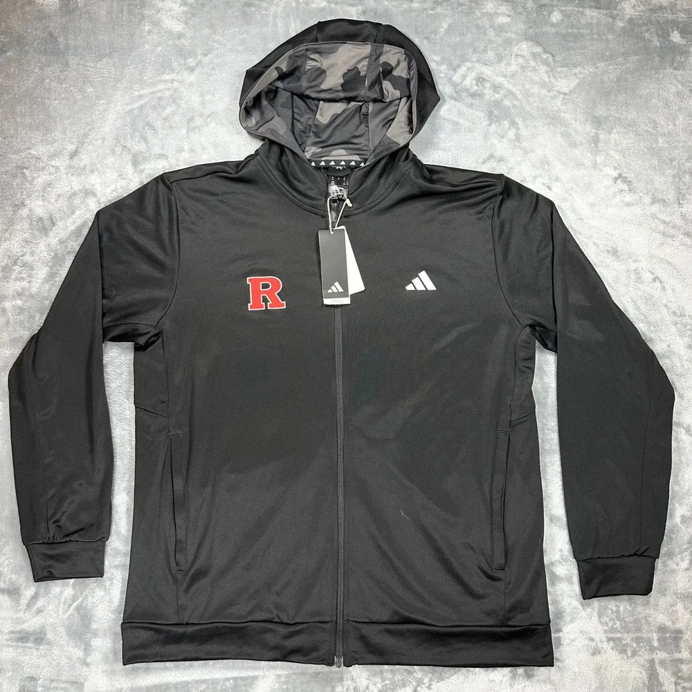 Adidas Rutgers Scarlet Knights Camo Full Zip Hoodie Black Mens XL IS6149 NEW